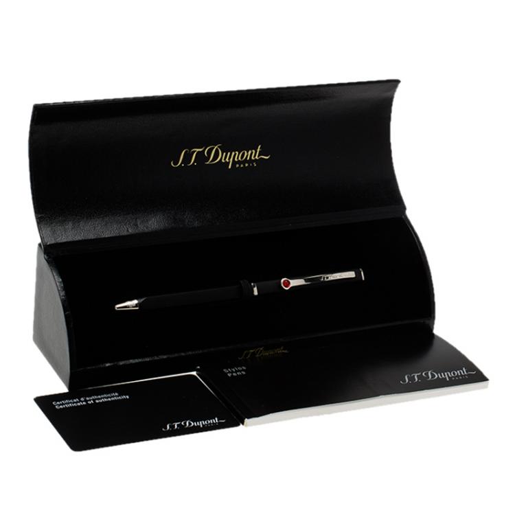 Pre Owned S.T. Dupont Karl Lagerfeld Black Lacquer & Palladium Finish Ballpoint Pen