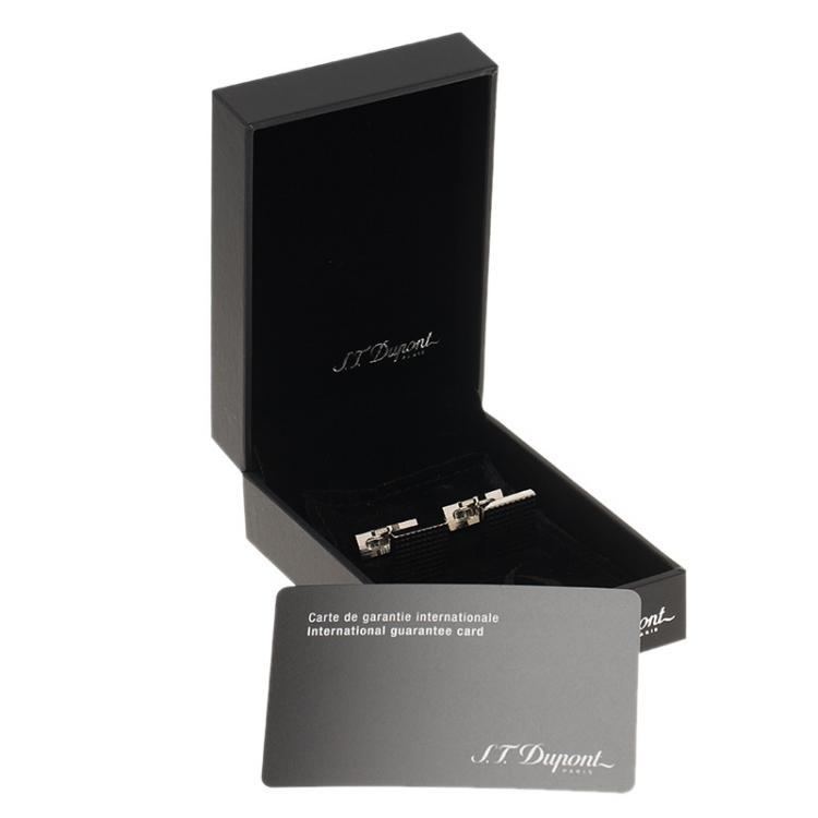 Pre Owned S.T. Dupont Square Diamond Head Palladium Finish Men's Cufflinks