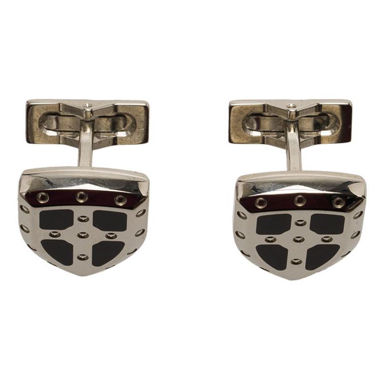 Pre Owned S.T. Dupont White Knight Limited Edition Lacquer & Palladium Finish Cufflinks 