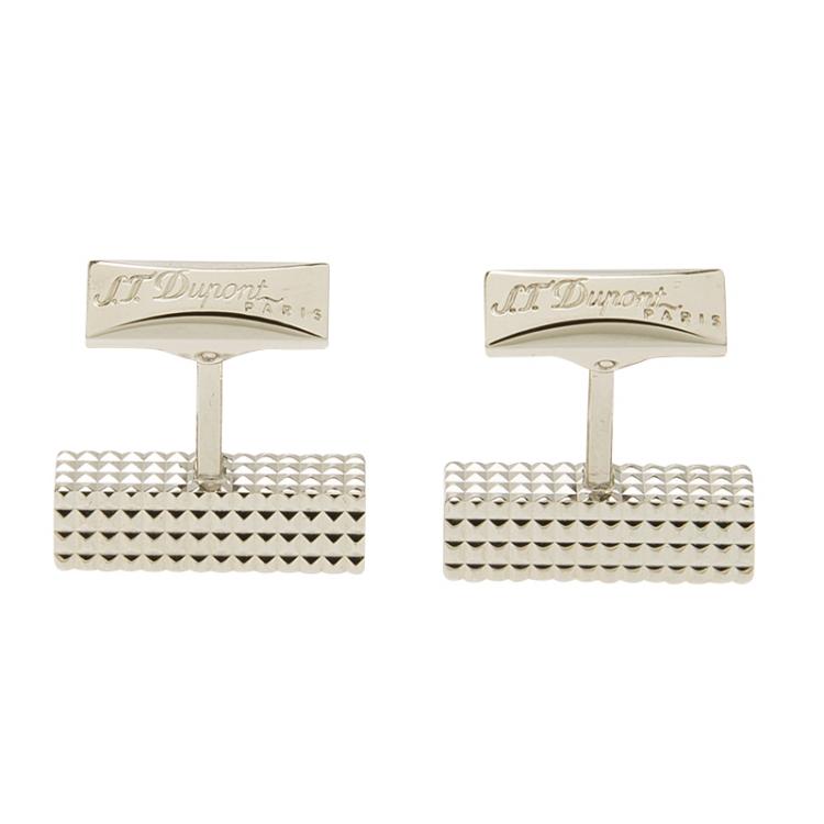 Pre Owned S.T. Dupont Square Diamond Head Collection Rectangular Palladium Plated Men's Cufflinks