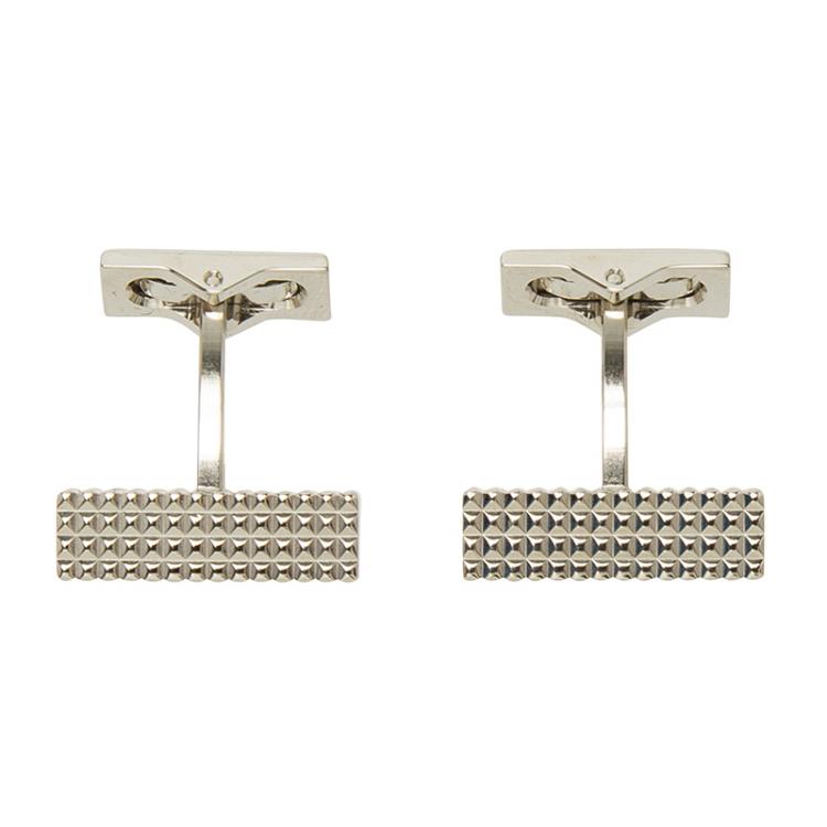 Pre Owned S.T. Dupont Square Diamond Head Collection Rectangular Palladium Plated Men's Cufflinks