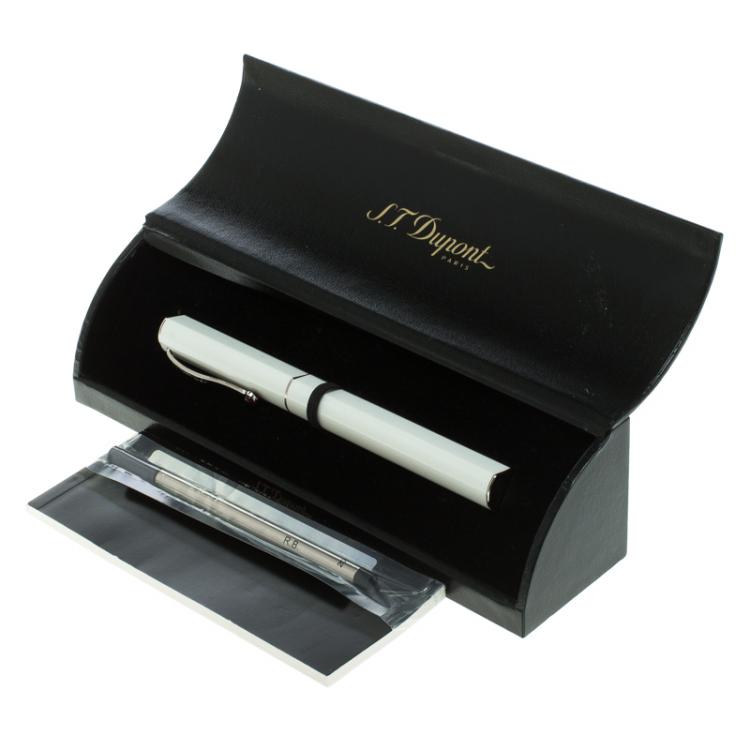Pre Owned S.T. Dupont Mon Dupont Karl Lagerfeld White Lacquer Palladium Finish Rollerball Pen