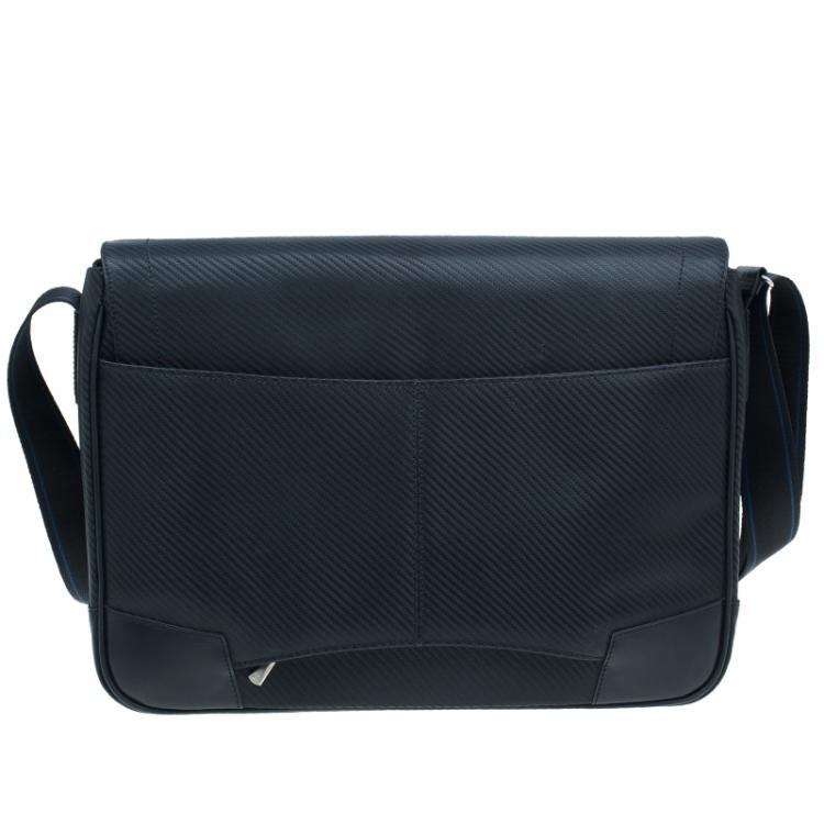 Pre Owned S.T. Dupont Black Leather Carbone Laptop Messenger Bag with Battery Pouch