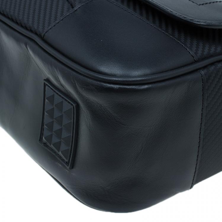 Pre Owned S.T. Dupont Black Leather Carbone Laptop Messenger Bag with Battery Pouch
