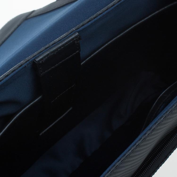 Pre Owned S.T. Dupont Black Leather Carbone Laptop Messenger Bag with Battery Pouch
