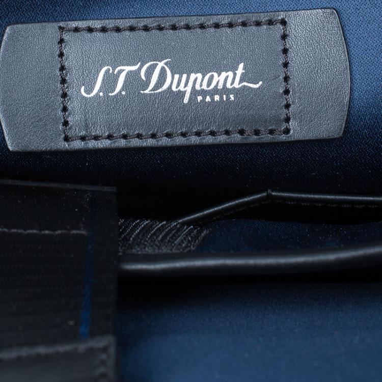 Pre Owned S.T. Dupont Black Leather Carbone Laptop Messenger Bag with Battery Pouch