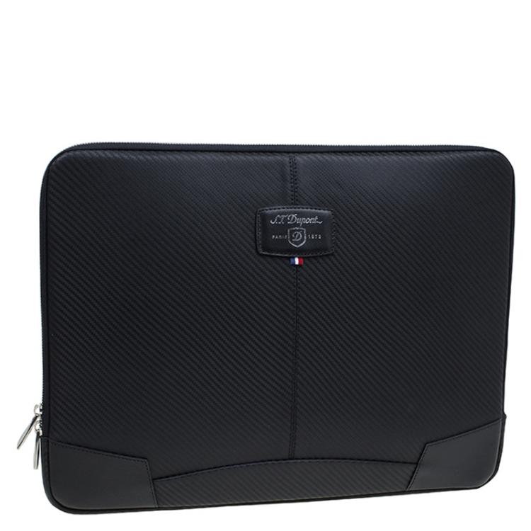 Pre Owned S.T. Dupont Black Leather Carbone Laptop Case