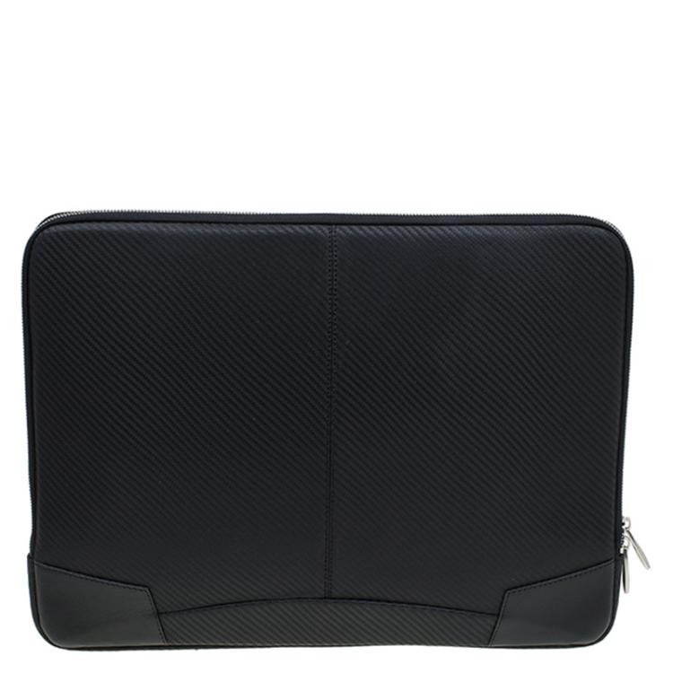Pre Owned S.T. Dupont Black Leather Carbone Laptop Case