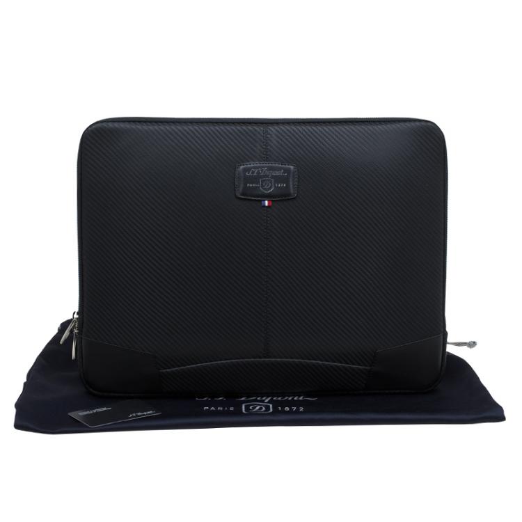 Pre Owned S.T. Dupont Black Leather Carbone Laptop Case