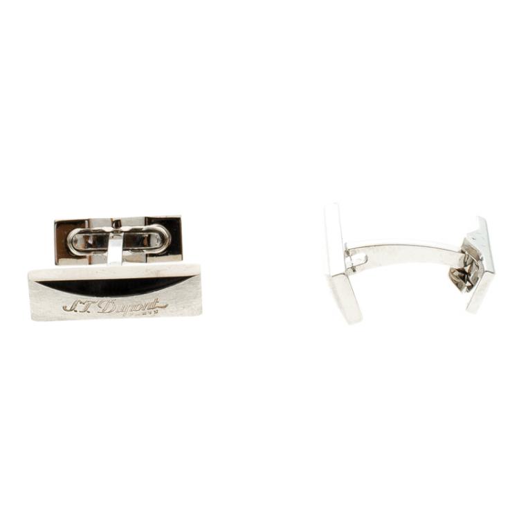Pre Owned S.T. Dupont Logo Palladium Finish Men's Cufflinks