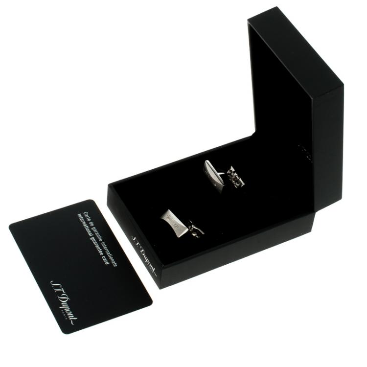 Pre Owned S.T. Dupont Logo Palladium Finish Men's Cufflinks