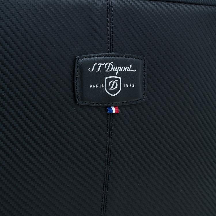 Pre Owned S.T. Dupont Black Leather Carbone Laptop Case Bag