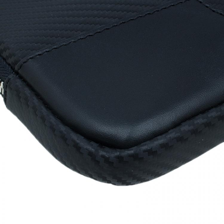 Pre Owned S.T. Dupont Black Leather Carbone Laptop Case Bag