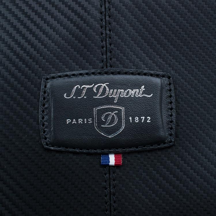 Pre Owned S.T. Dupont Black Leather Carbone Laptop Case Bag