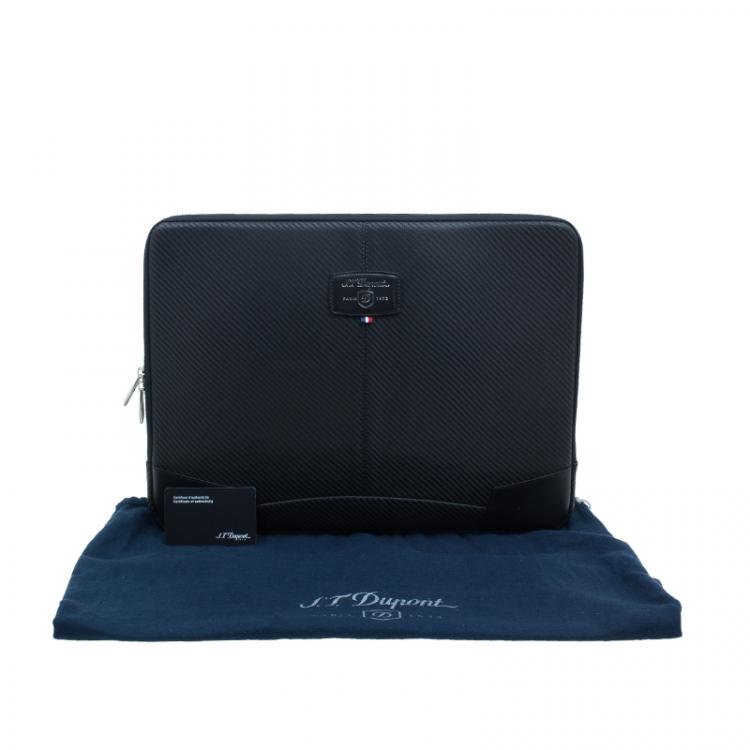 Pre Owned S.T. Dupont Black Leather Carbone Laptop Case Bag