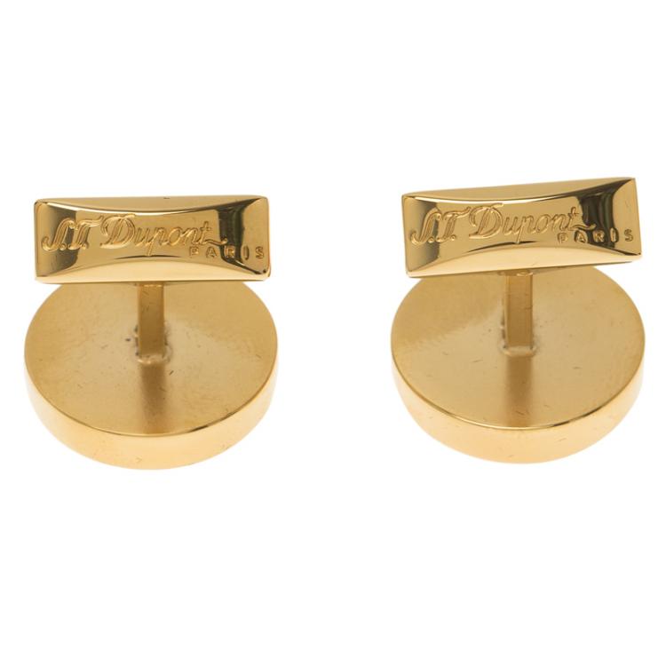 Pre Owned S.T. Dupont Black Lacquer Horse Gold Plated Limited Edition Cufflinks 