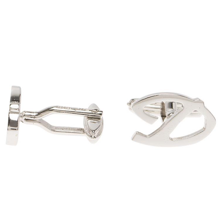 Pre Owned S.T. Dupont D Logo Silver Tone Classic Men's Cufflinks
