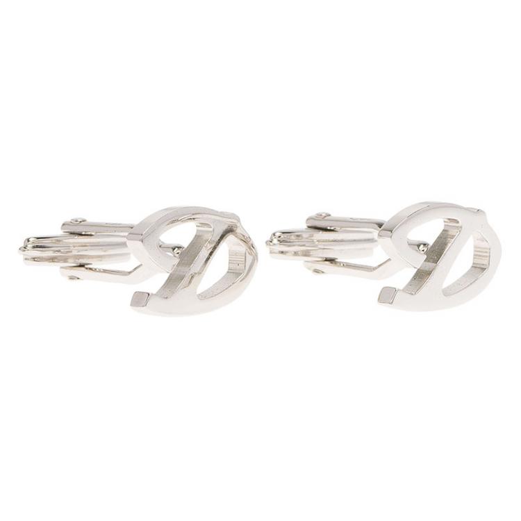 Pre Owned S.T. Dupont D Logo Silver Tone Classic Men's Cufflinks