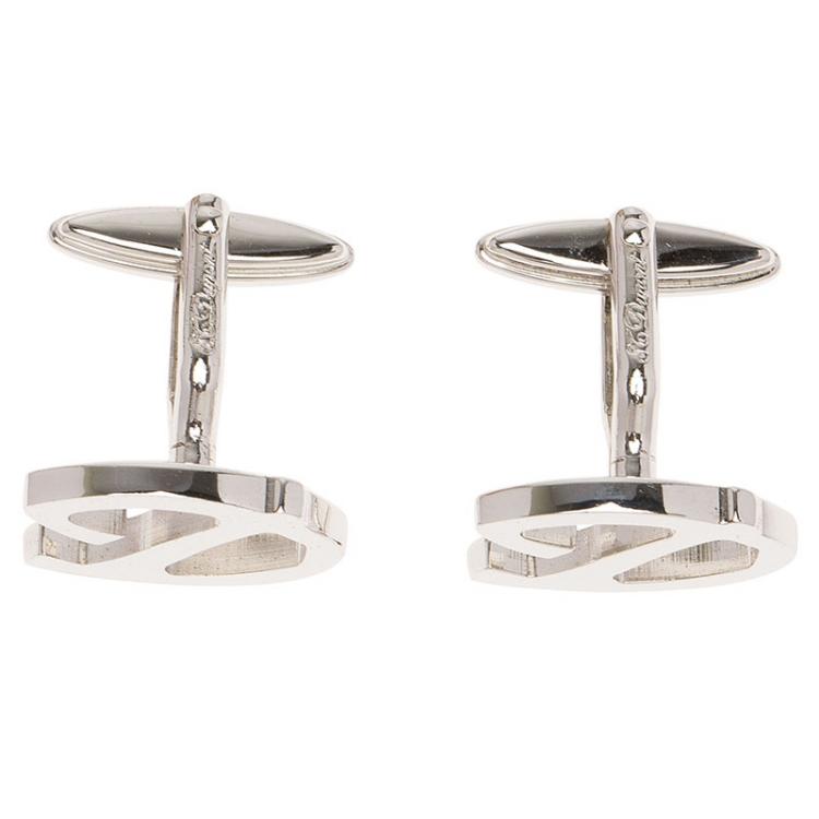Pre Owned S.T. Dupont D Logo Silver Tone Classic Men's Cufflinks