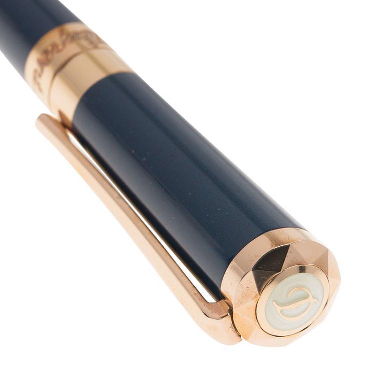 Pre Owned S.T. Dupont Liberte Pearly Blue Lacquer Rose Gold Finish Fountain Pen With 14k Solid Gold Medium Nib