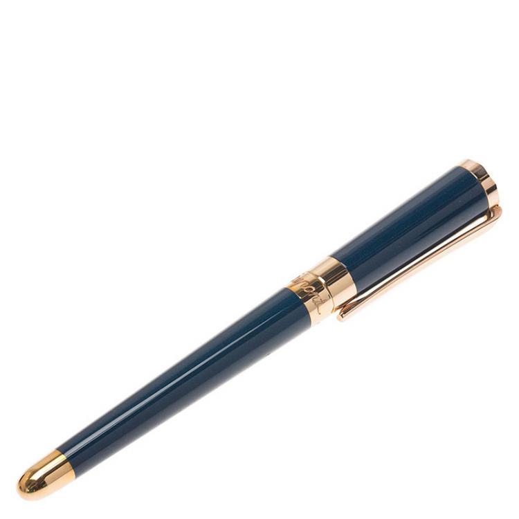 Pre Owned S.T. Dupont Liberte Pearly Blue Lacquer Rose Gold Finish Fountain Pen With 14k Solid Gold Medium Nib