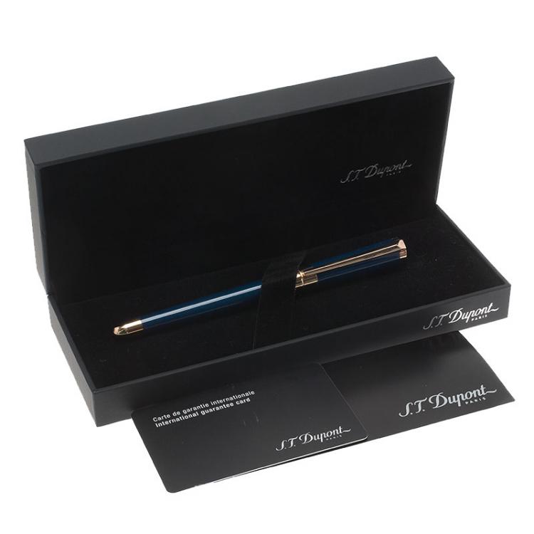 Pre Owned S.T. Dupont Liberte Pearly Blue Lacquer Rose Gold Finish Fountain Pen With 14k Solid Gold Medium Nib