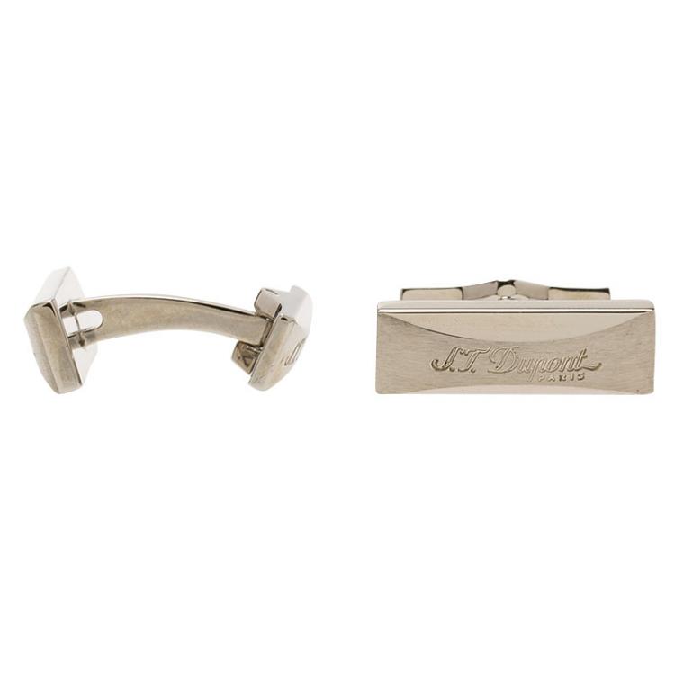 Pre Owned S.T. Dupont Logo Palladium Finish Men's Cufflinks