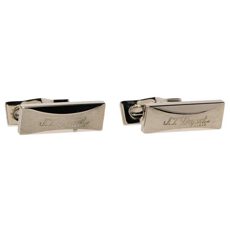 Pre Owned S.T. Dupont Logo Palladium Finish Men's Cufflinks