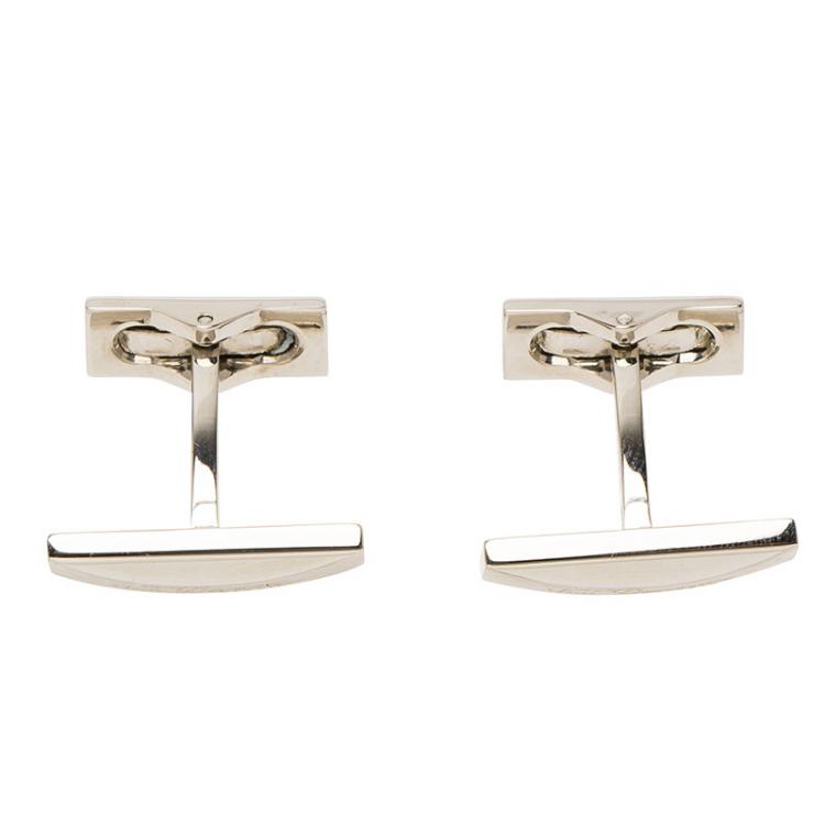 Pre Owned S.T. Dupont Logo Palladium Finish Men's Cufflinks