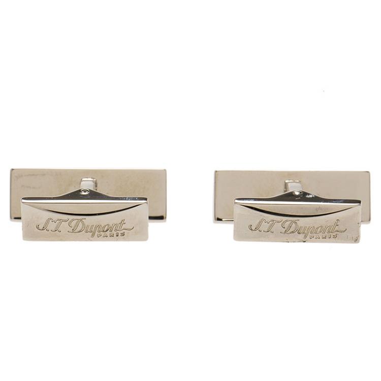Pre Owned S.T. Dupont Logo Palladium Finish Men's Cufflinks