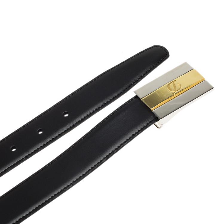 Pre Owned S.T. Dupont Black Leather Business Reversible  Line D Delta Box Belt