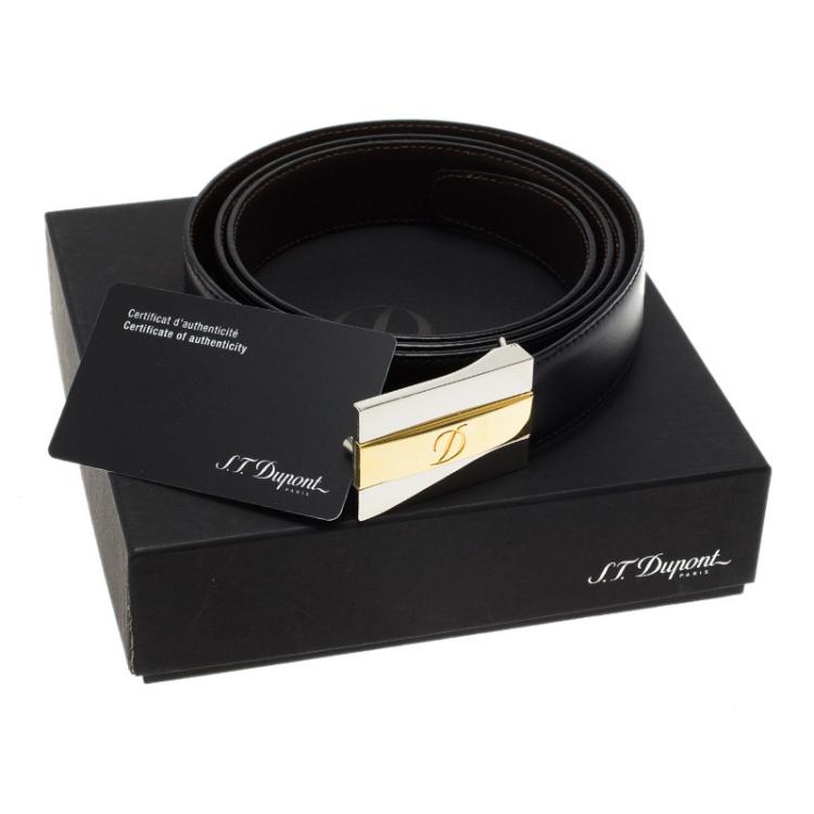 Pre Owned S.T. Dupont Black Leather Business Reversible  Line D Delta Box Belt