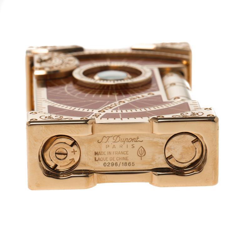 Pre Owned S.T. Dupont Brown Lacquer and Gold Finish Shoot The Moon Limited Edition Lighter 