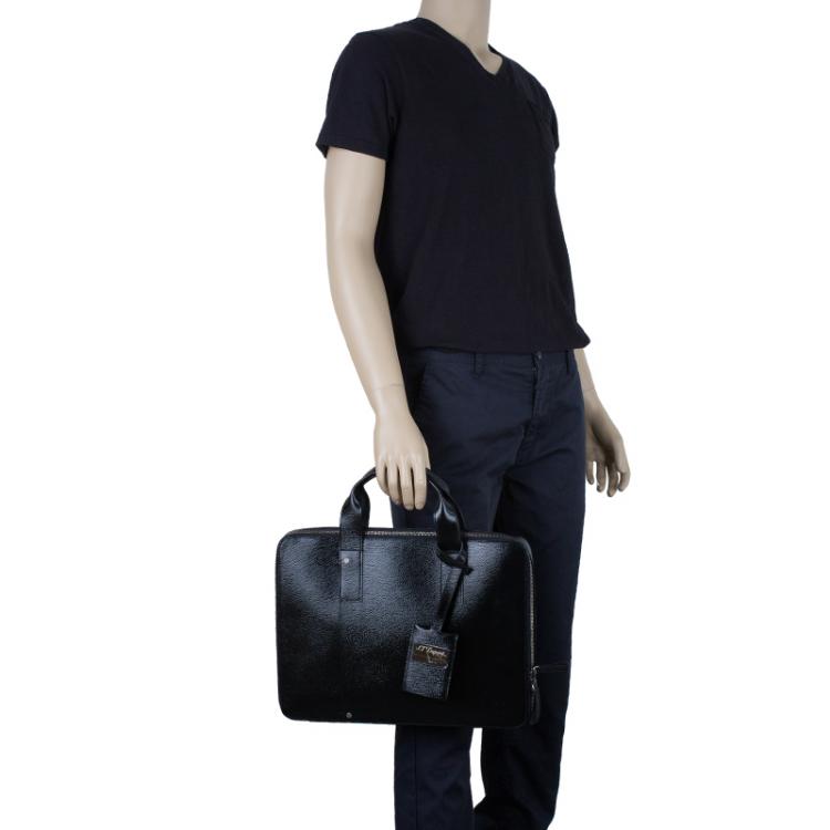 Pre Owned S.T. Dupont Black Leather Extra Flat Laptop Holder Bag