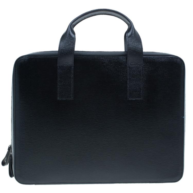 Pre Owned S.T. Dupont Black Leather Extra Flat Laptop Holder Bag