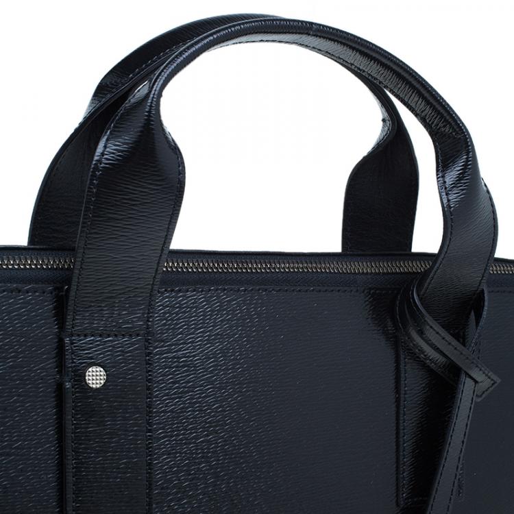Pre Owned S.T. Dupont Black Leather Extra Flat Laptop Holder Bag