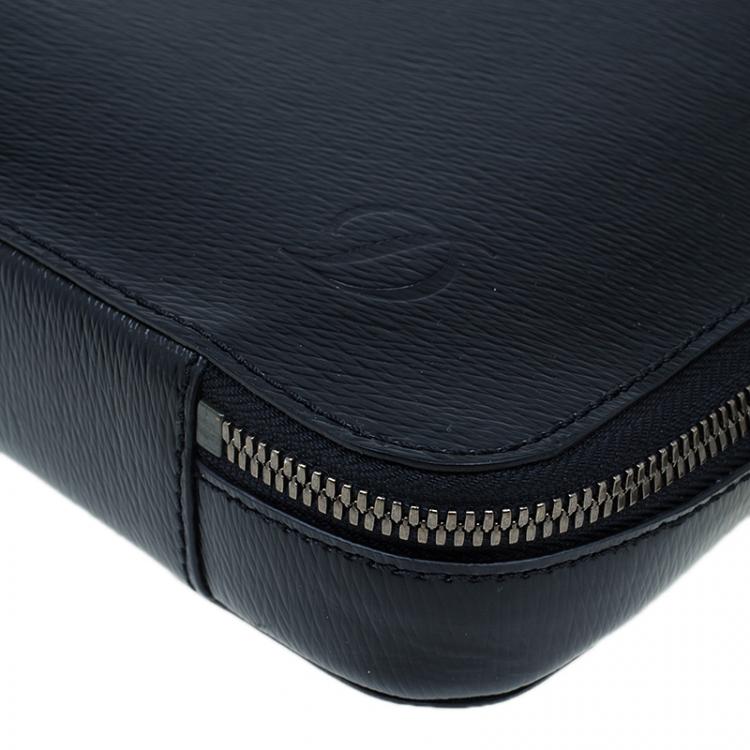 Pre Owned S.T. Dupont Black Leather Extra Flat Laptop Holder Bag