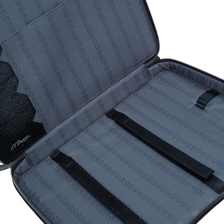 Pre Owned S.T. Dupont Black Leather Extra Flat Laptop Holder Bag