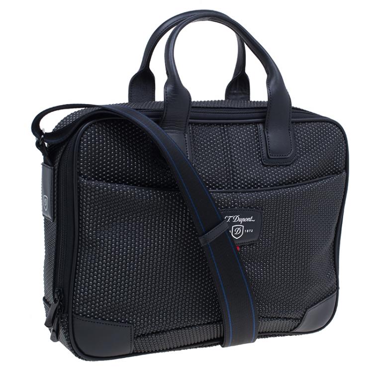 Pre Owned S.T. Dupont Black Textured Leather Laptop Bag w/ Battery Pouch