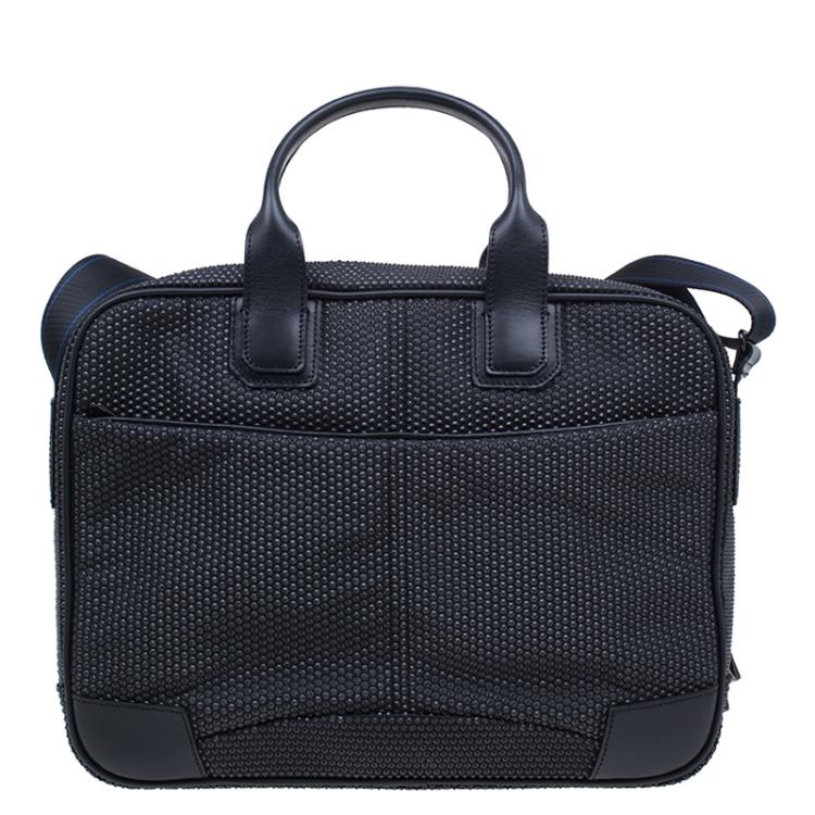 Pre Owned S.T. Dupont Black Textured Leather Laptop Bag w/ Battery Pouch