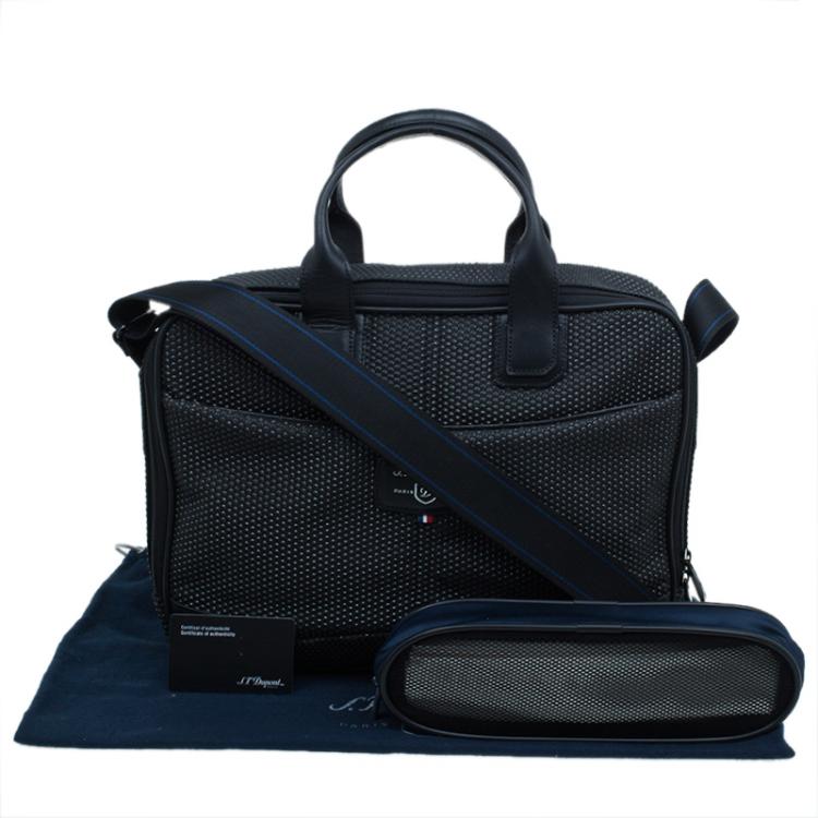 Pre Owned S.T. Dupont Black Textured Leather Laptop Bag w/ Battery Pouch