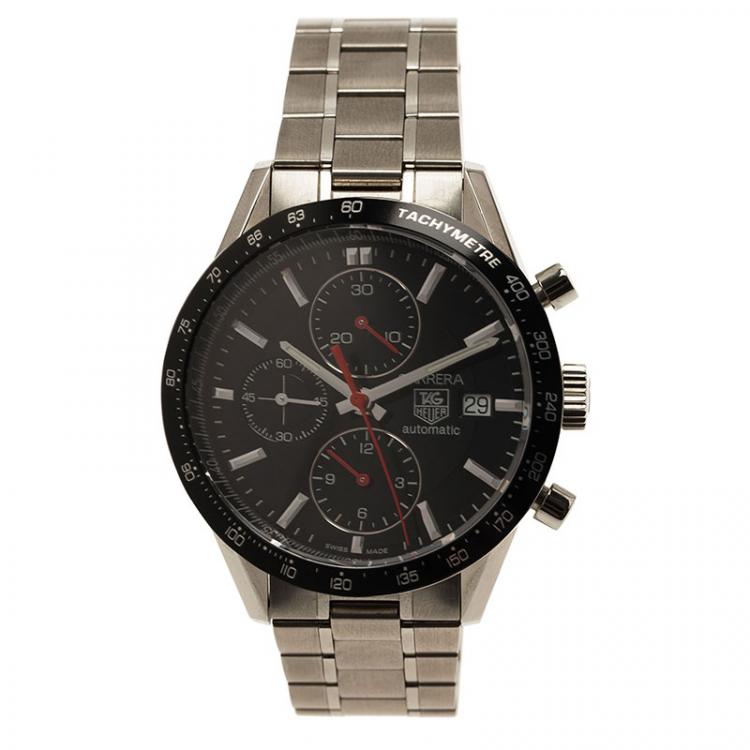 Pre Owned Tag Heuer Black Stainless Steel Carrera Men's Wristwatch 41MM
