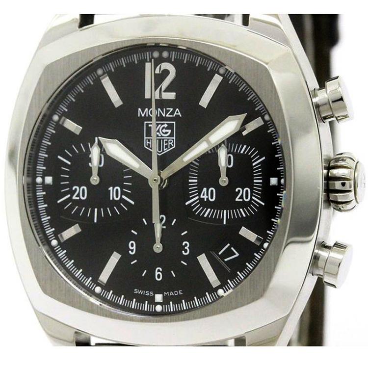 Pre Owned Tag Heuer Black Stainless Steel Monza Men's Wristwatch 38MM