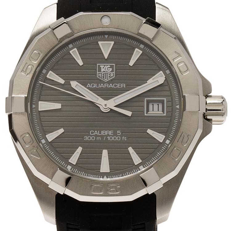 Pre Owned Tag Heuer Grey Stainless Steel Aquaracer Men's Wristwatch 40MM