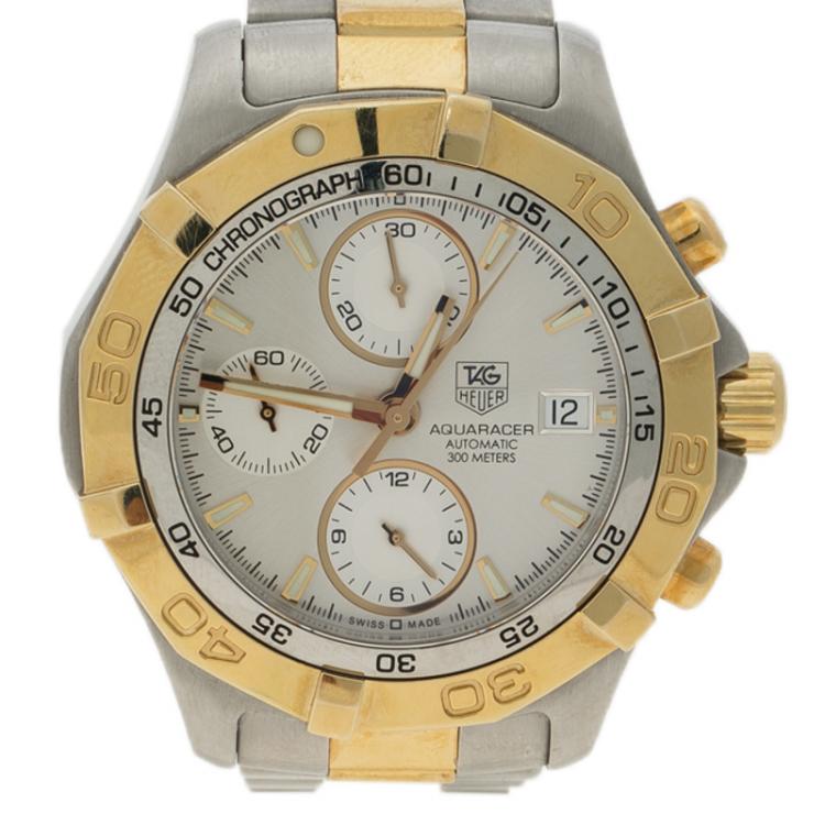 Pre Owned Tag Heuer Silver Stainless Steel & Gold-plated Aquaracer CAF2120 Men's Wristwatch 41MM