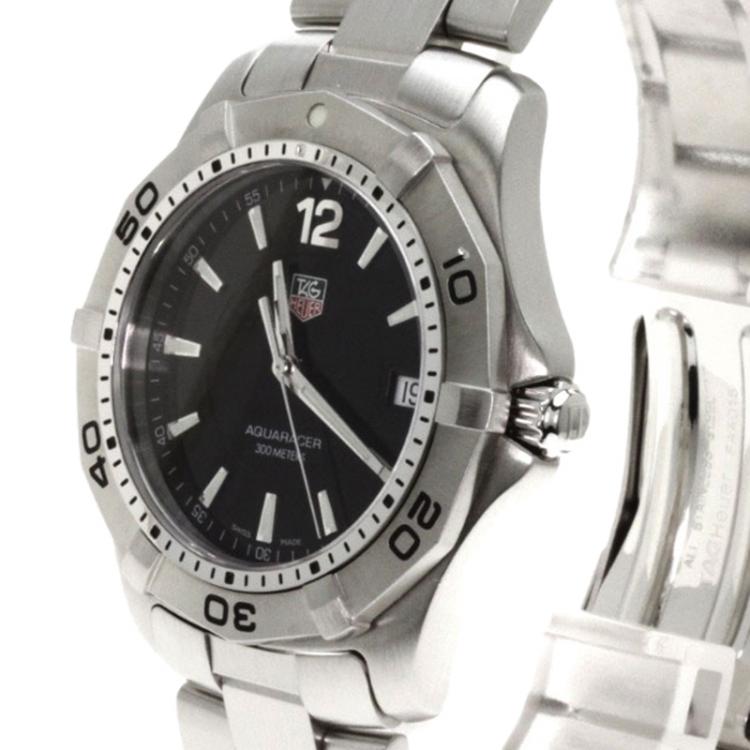 Pre Owned Tag Heuer Black Stainless Steel Aquaracer Men's Wristwatch 40MM