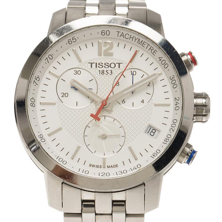 Pre Owned Tissot White Stainless Steel PRC200 Chronograph NBA Special Edition Mens Wristwatch 41MM