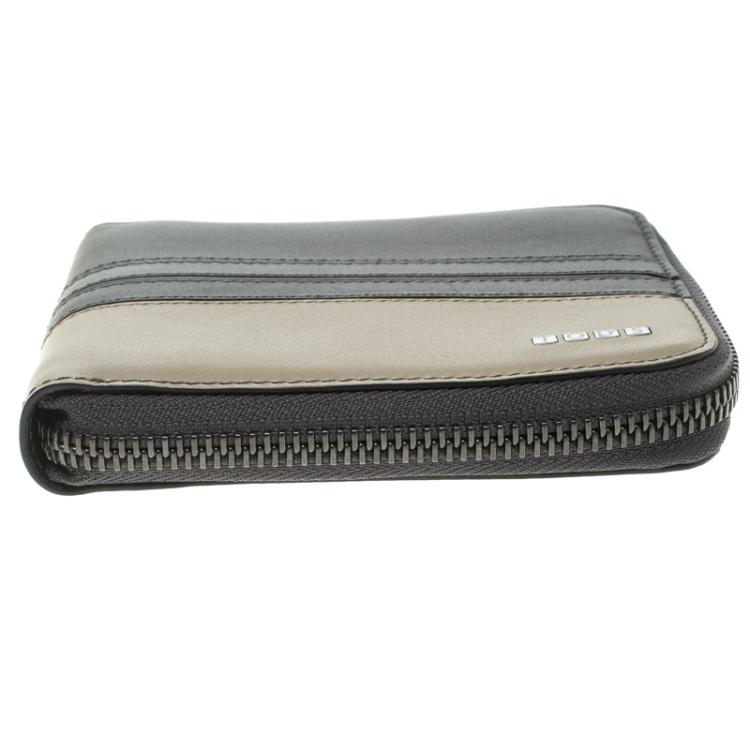 Pre Owned Tod's Grey/Beige Leather Zip-Around Compact Wallet