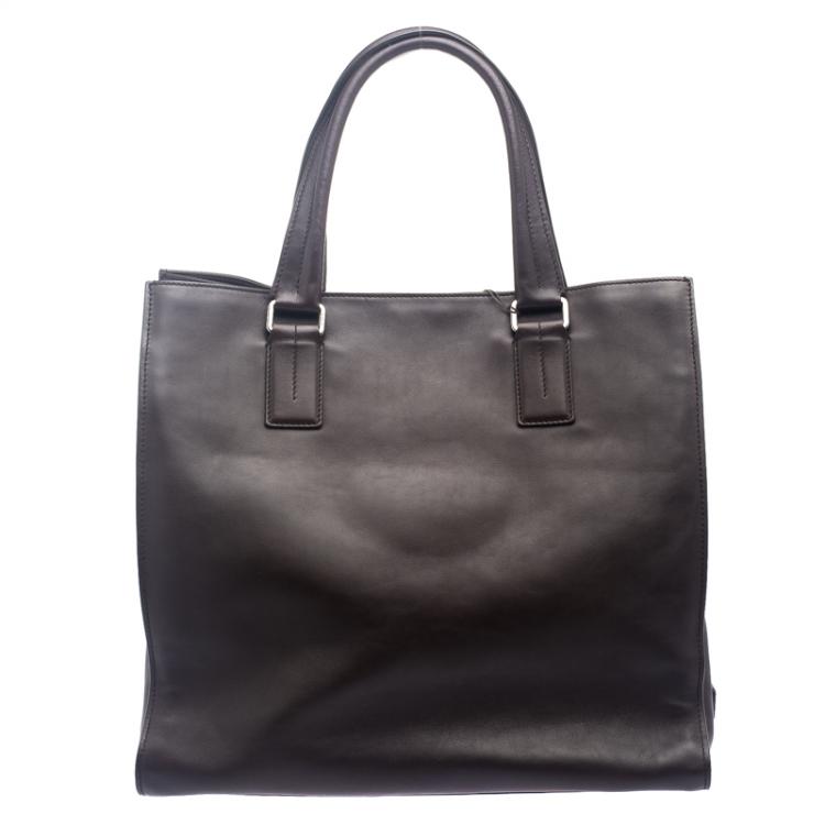 Pre Owned Tod's Dark Brown Leather Striped Atlantico Laurent Tote