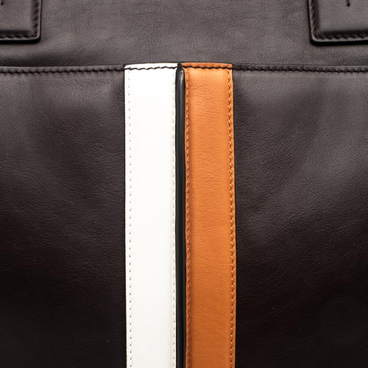 Pre Owned Tod's Dark Brown Leather Striped Atlantico Laurent Tote